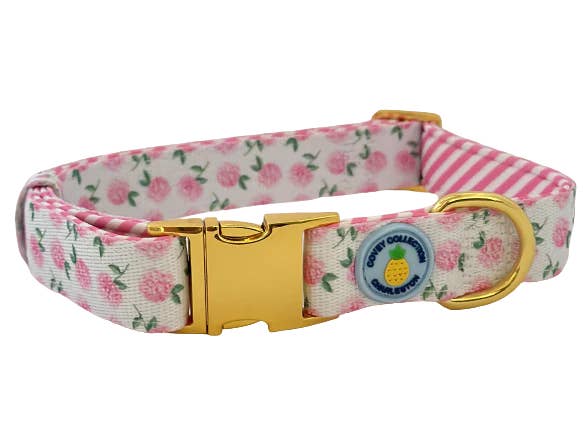 Covey Collection - Hydrangea Dog Collar - Pink: Gold, Large - Home 2 Court