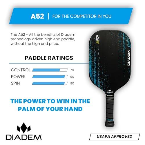 Diadem A52 USAPA Approved Carbon Fiber Face Pickleball Paddle Made for Control and Spin - Home 2 Court
