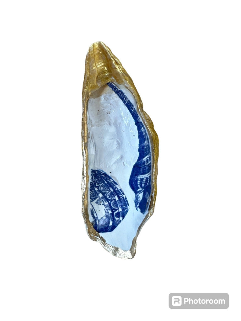 Gold Oyster Shell Trinket Dish - Blue Shell Duo - A - Large - Home 2 Court