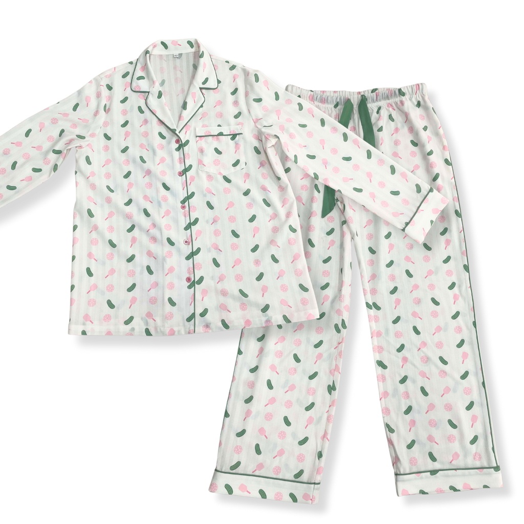 Fresh Pickle - Pickleball Pajama Set: Pink Long Set,