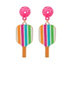 Pickleball Earrings - striped paddle & ball drop earrings- multi color stripes