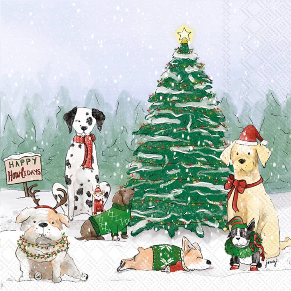 Paper Cocktail Napkins Pk/20 Holiday Pups Christmas-Boston International