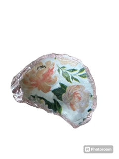 Oyster Shell Painted Pink with pink roses Trinket Dish -medium