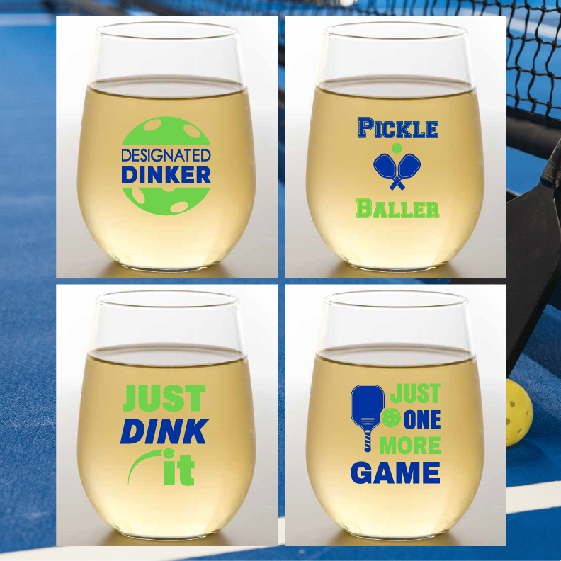 PICKLEBALL SAYINGS Shatterproof Wine Glasses: 2pk - Wine-Oh!