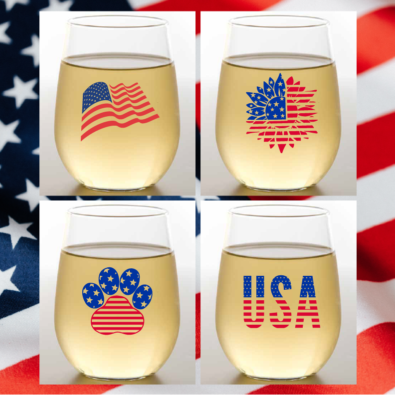 RED, WHITE AND BLUE Shatterproof Stemless Wine Glasses: 2pk- Wine-Oh!