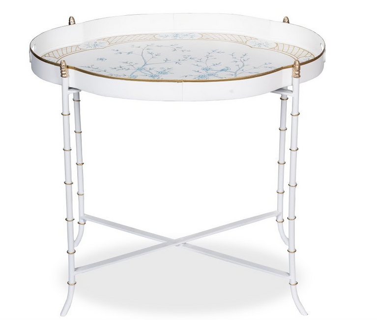 The Enchanted Home - STUNNING SCALLOPED IVORY/BLUE TRAY TABLE