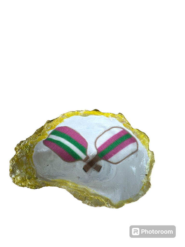 Oyster Shell - Painted Yellow with Pink Paddles- medium