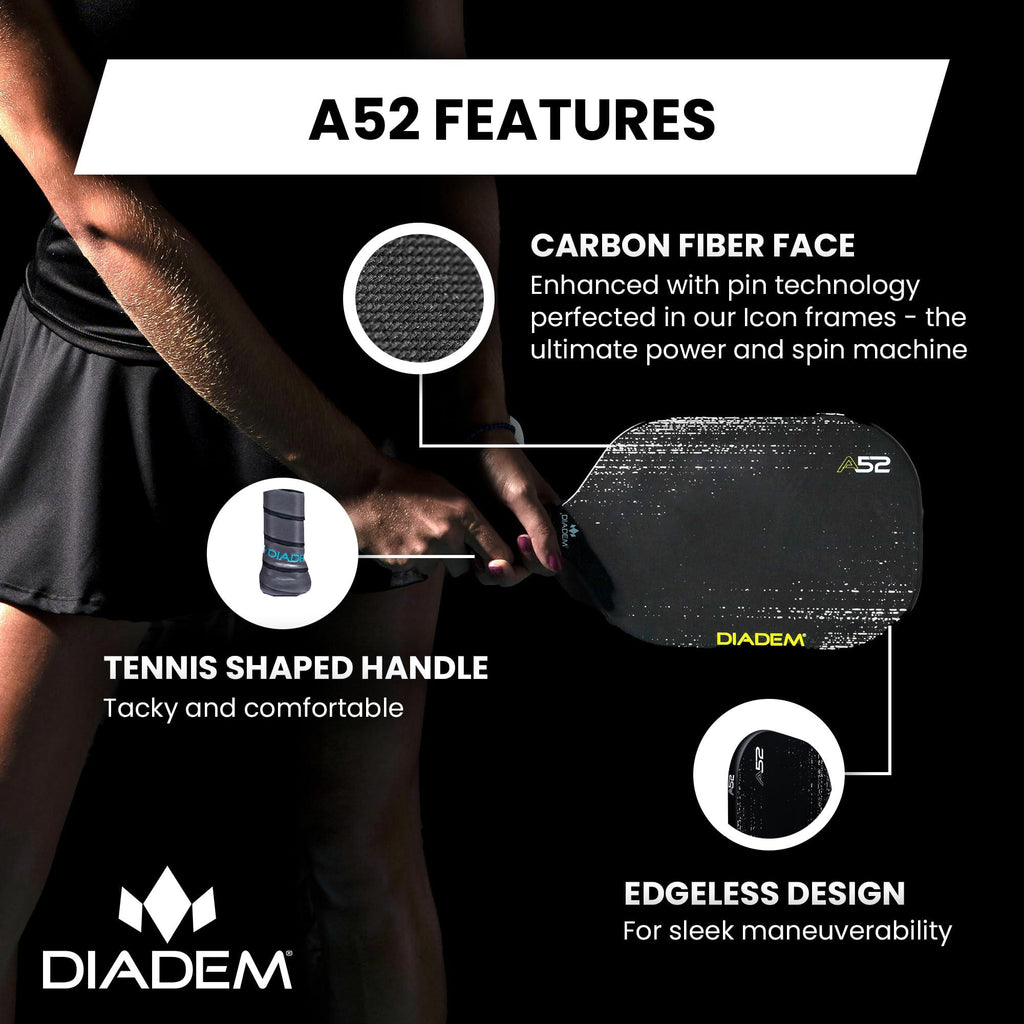 Diadem A52 USAPA Approved Carbon Fiber Face Pickleball Paddle Made for Control and Spin