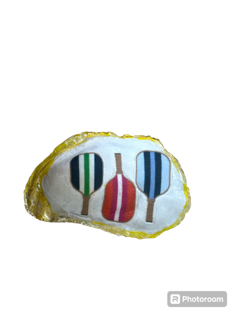 Oyster Shell - Painted Yellow with Pink Paddles- Large