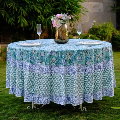 Fabricrush - Teal and Air Force Blue Round Table Cover: 60x60 INCH