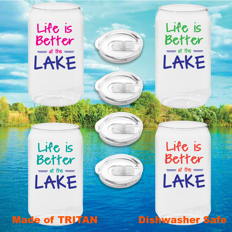 LAKE Set of 4 Tritan Unbreakable Can Cups with Lids- Wine-Oh!