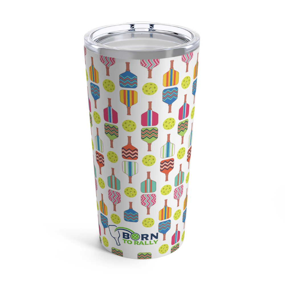 Pickleball 20oz Tumbler - Multicolored Paddles - Born to Rally - Home 2 Court