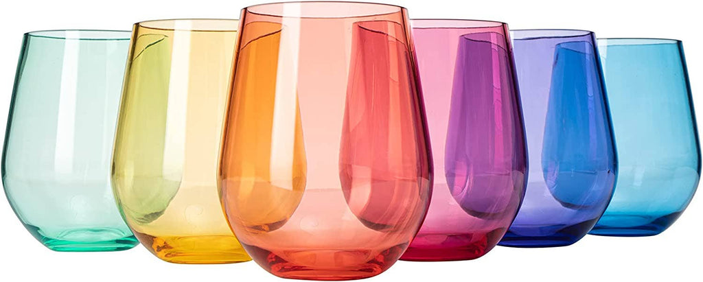 Stemless 6 Unbreakable Colored Wine Glasses Acrylic Italian